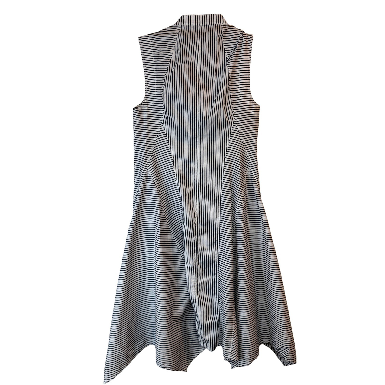 Donna Karan New York Blue White Striped Sleeveless Handkerchief Hem Dress S