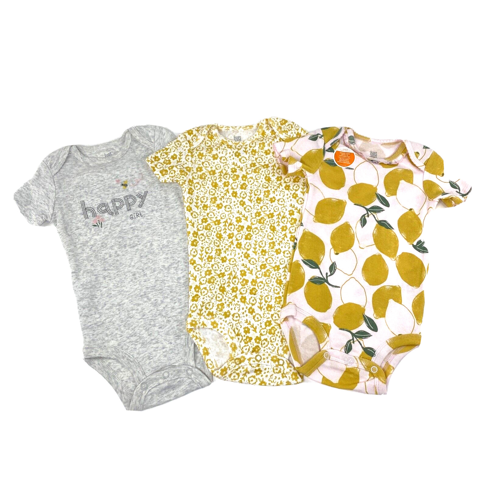 Carter’s Baby Girl Size 12M Short Sleeve Bodysuits 3 PC Set Gray/Floral/Lemons