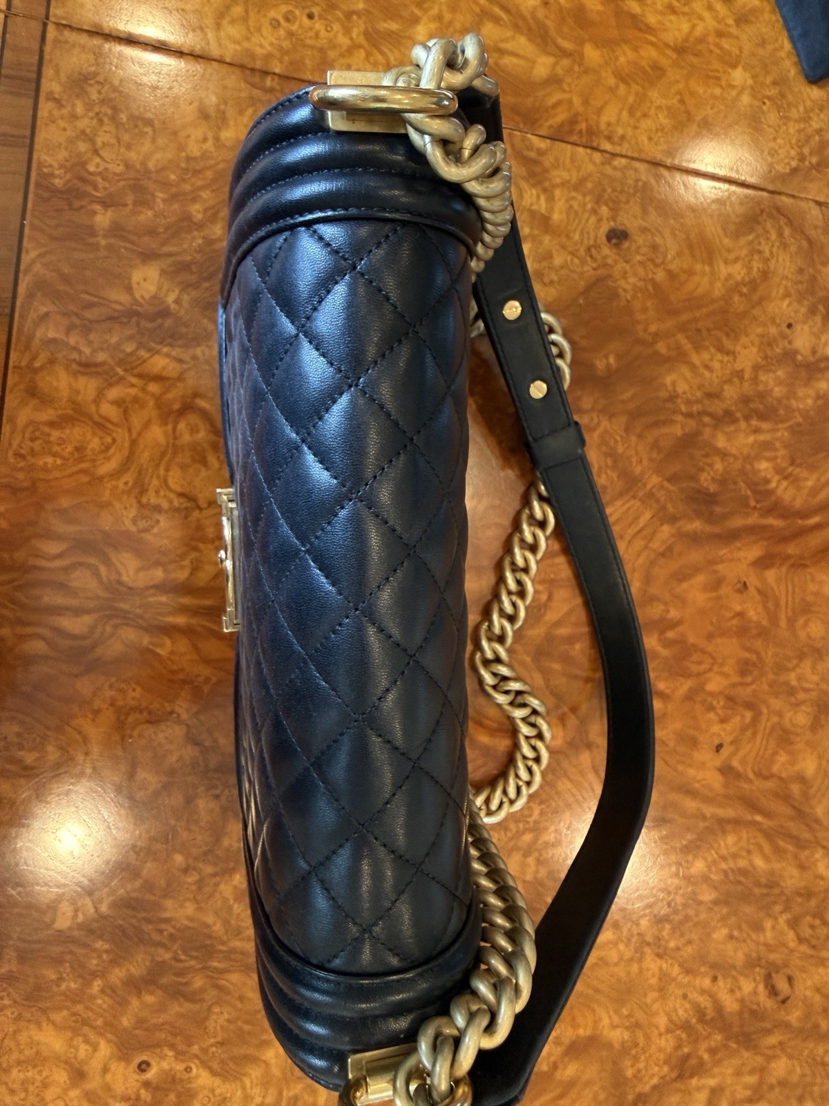 Authentic CHANEL Boy Bag Gold HW Medium Black Calfskin. Auth Card.