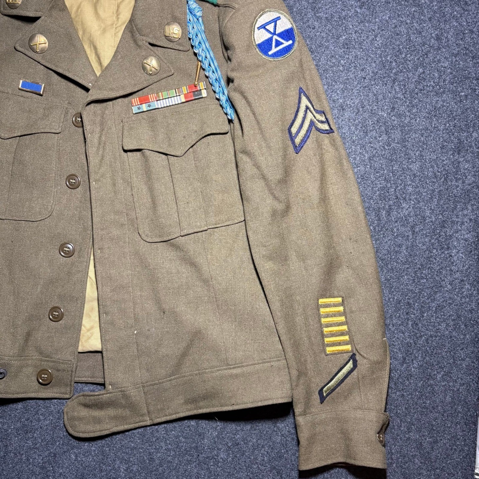 Vintage Korean War US Army Ike Jacket 8th Army Sgt Multi Ribbon Overseas Bars