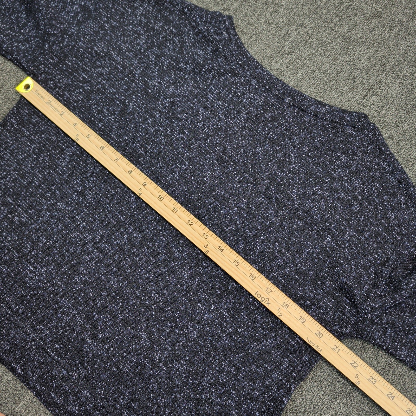 Ellen Tracy Knit Top M Navy Blue Gold Button Cuff Office Professional