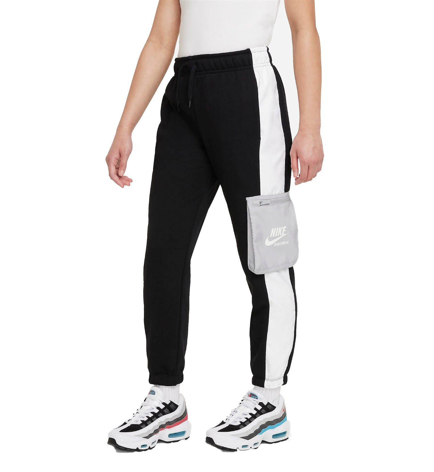 Nike Youth Girls SW French Terry Heritage in Pants Blck/Wh/SmkGrey/White