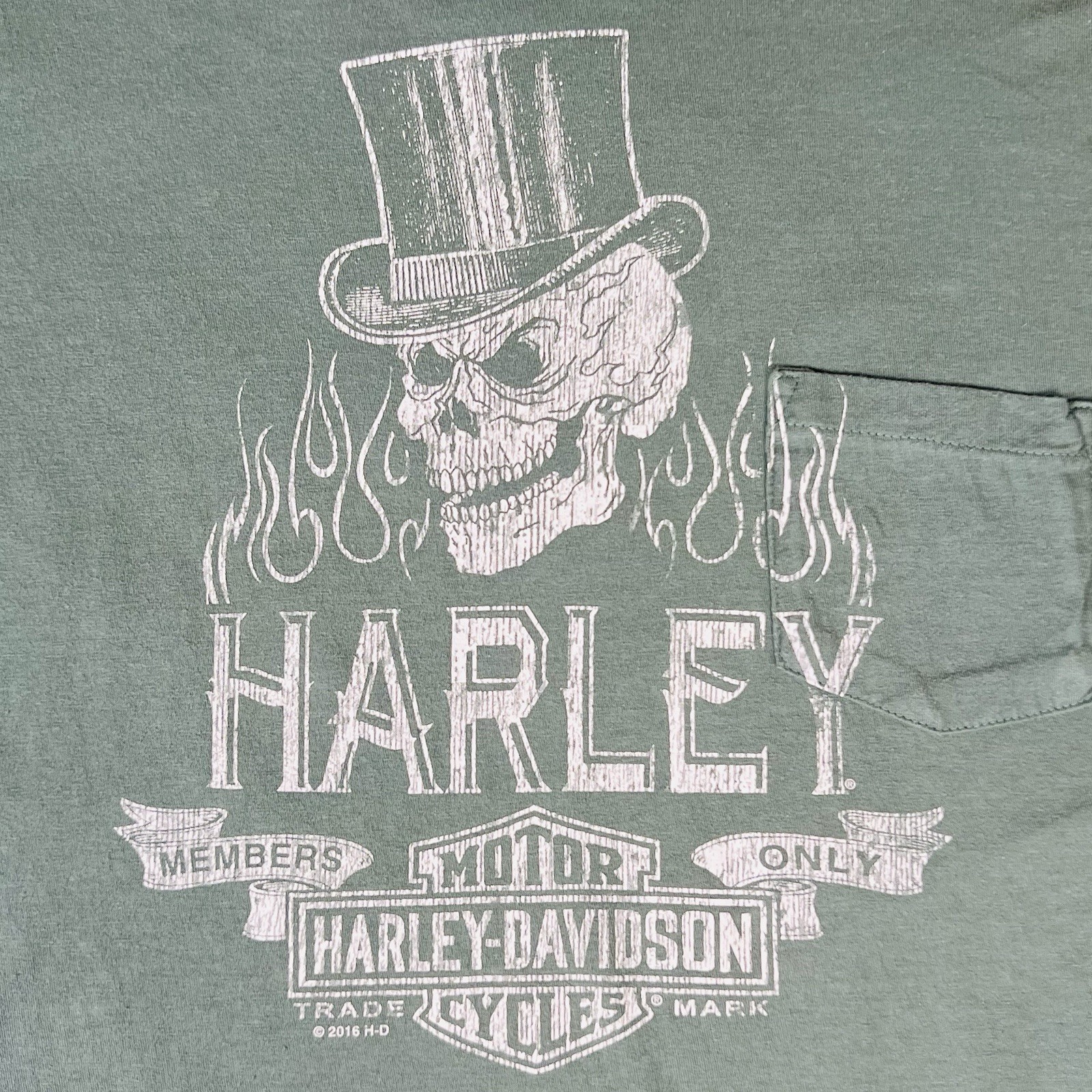 Harley Davidson Skull Flames Pocket Tee Lakewood NJ Mens L Double Sided