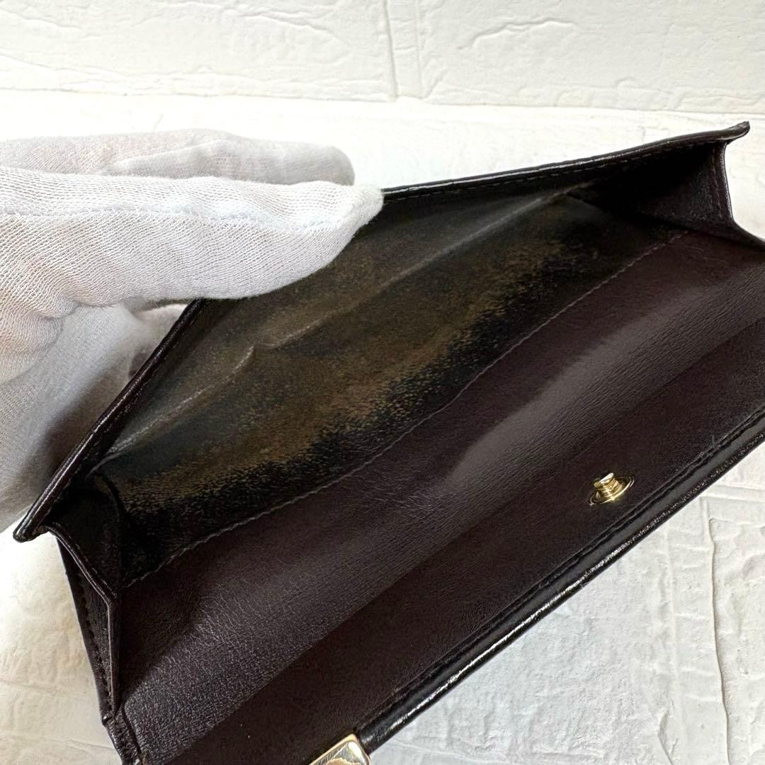 Gucci GUCCI Gucci Shima Long Wallet Logo Plate Dark Brown