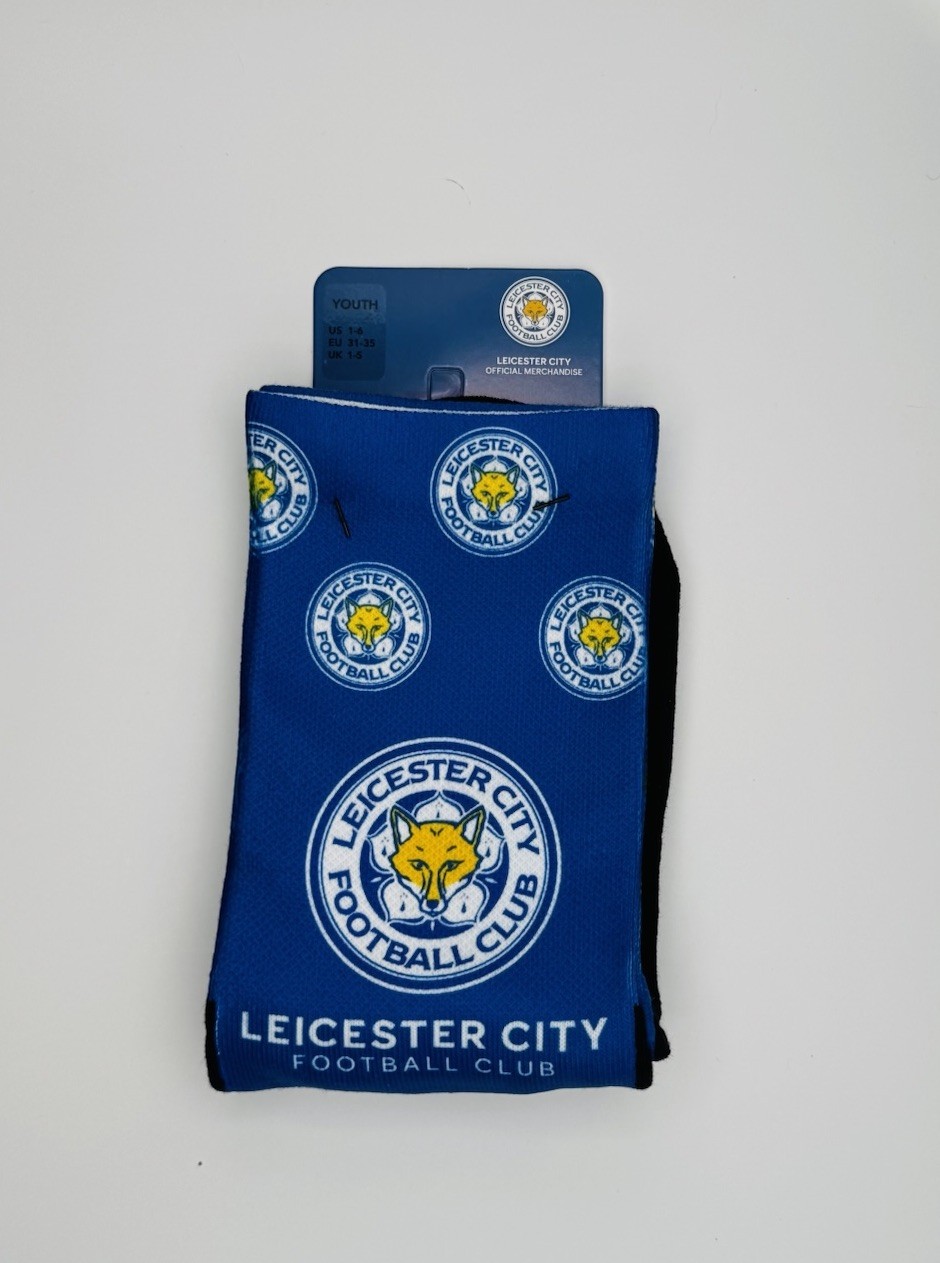 Leicester City Logo Crew Socks Youth/Teens US 1-6 Blue/Black, 1 Pair