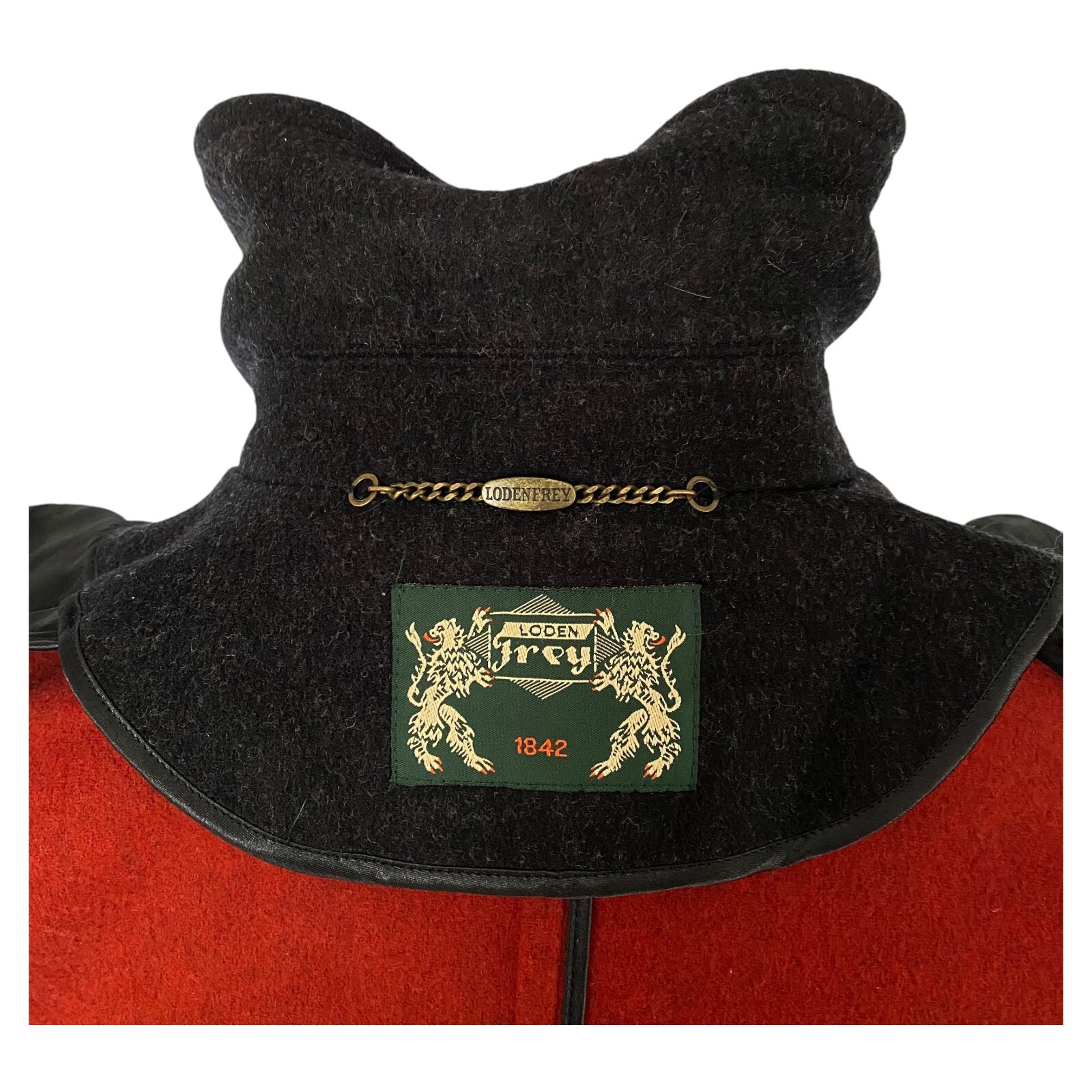 LODENFREY Hooded Coat Black Charcoal Virgin Wool Red Trim Ladies UK 18 D/A 44