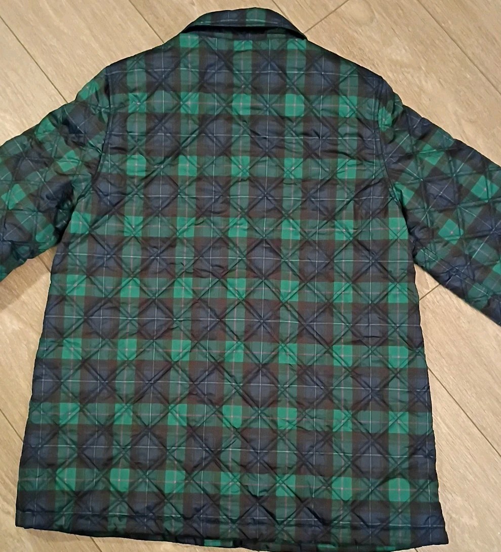 Crown & Ivy Navy Green Plaid Quilted Jacket Bling Rhinestone Button Snaps Sz M