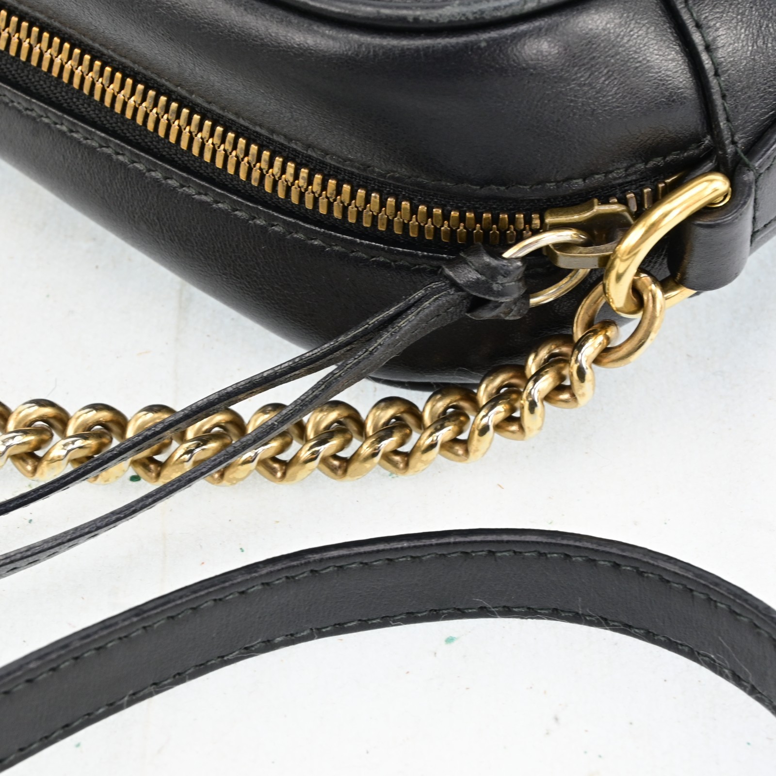Auth GUCCI GG Marmont Chain Shoulder Cross Bag Leather 447632 Black F1594SG708