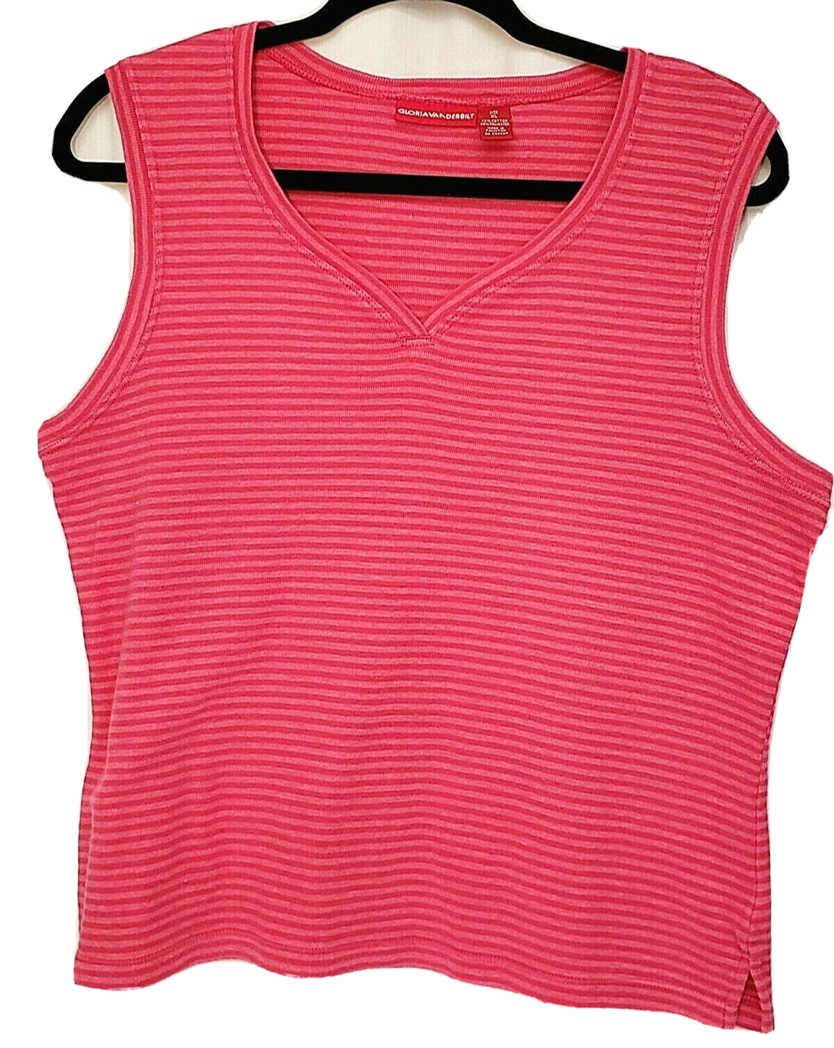Gloria Vanderbilt Tank Top Stretch Stripes V-Neck Career Lagenlook Beachy XL