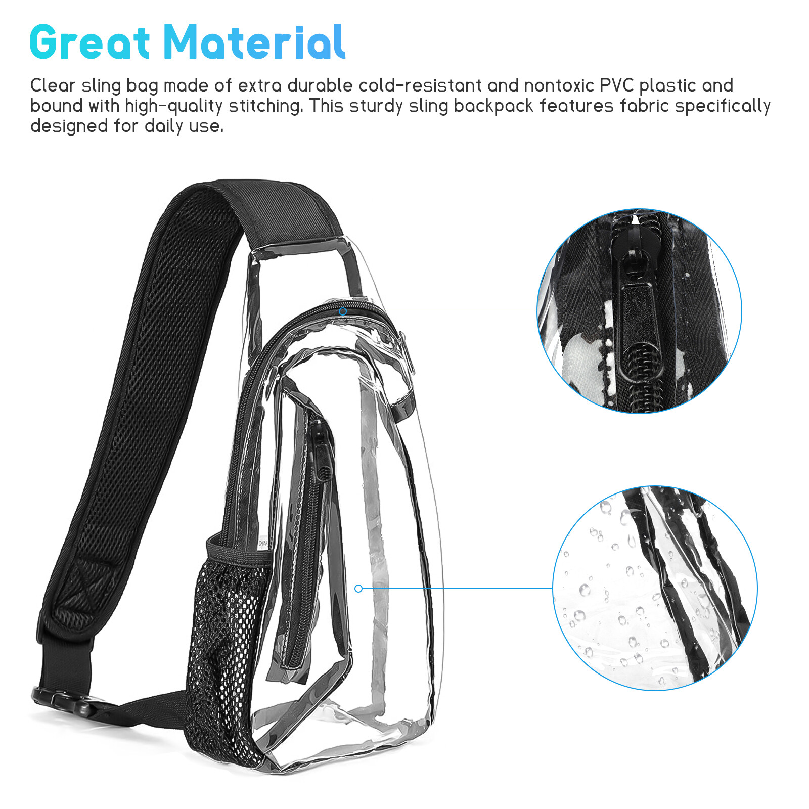 Clear PVC Sling Bag Transparent Stadium Shoulder Crossbody Chest Pack Adjustable