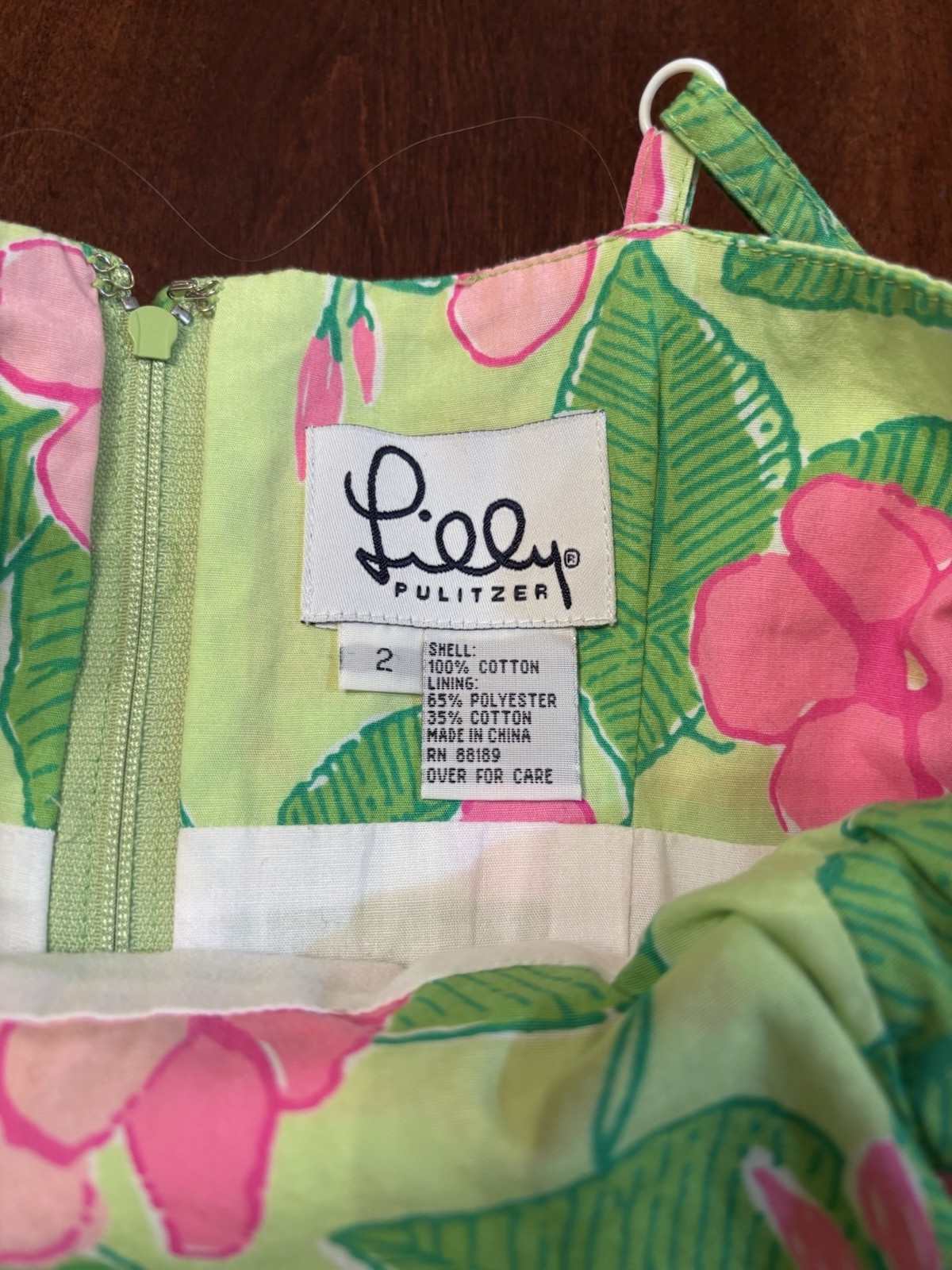 Lilly Pulitzer Women’s 2 Sheath Dress Floral Green/Pink Square Neck Bow Lined