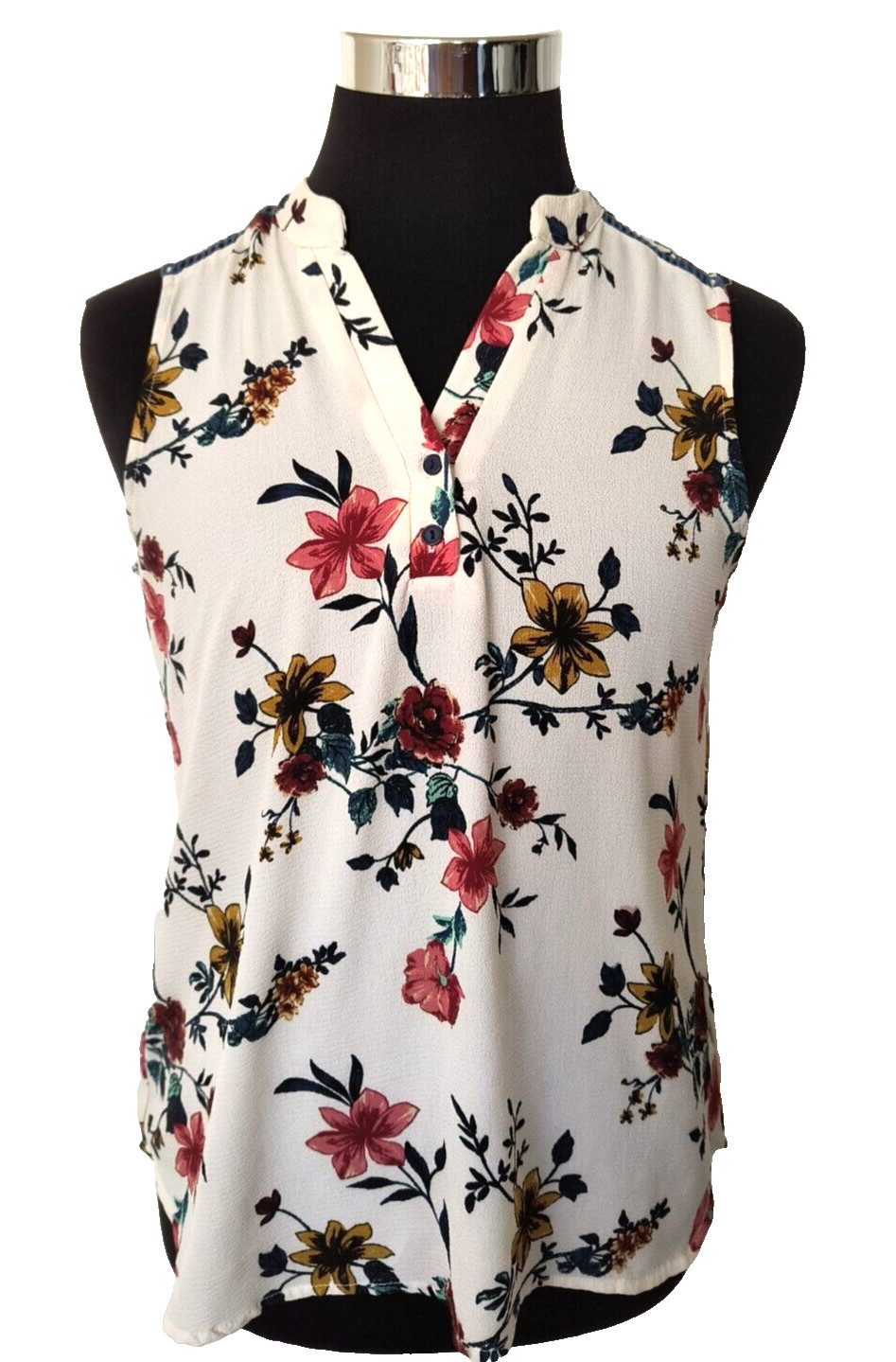 Cure Sleeveless Blouse Women’s Size Medium Pullover Multicolor Floral on Ivory