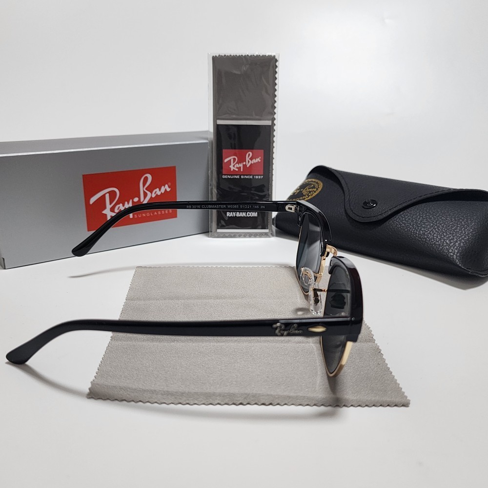 Ray-Ban RB3016 Sunglasses Clubmaster Classic Black Frame Glass Gray Lens 51 mm