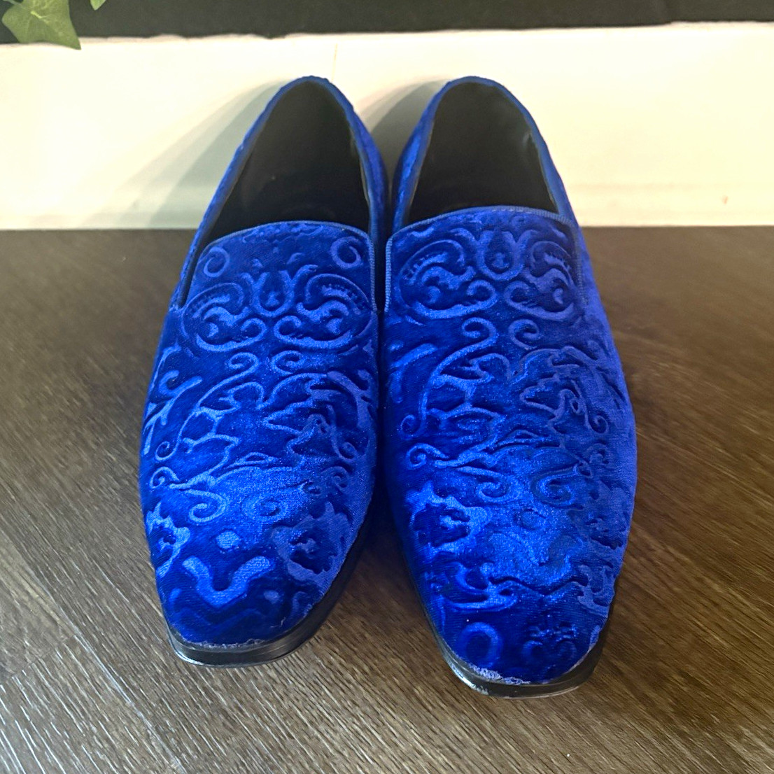 Stacy Adams Blue Suede Embroidered Slip-On Dress Loafers Almond Toe US 7