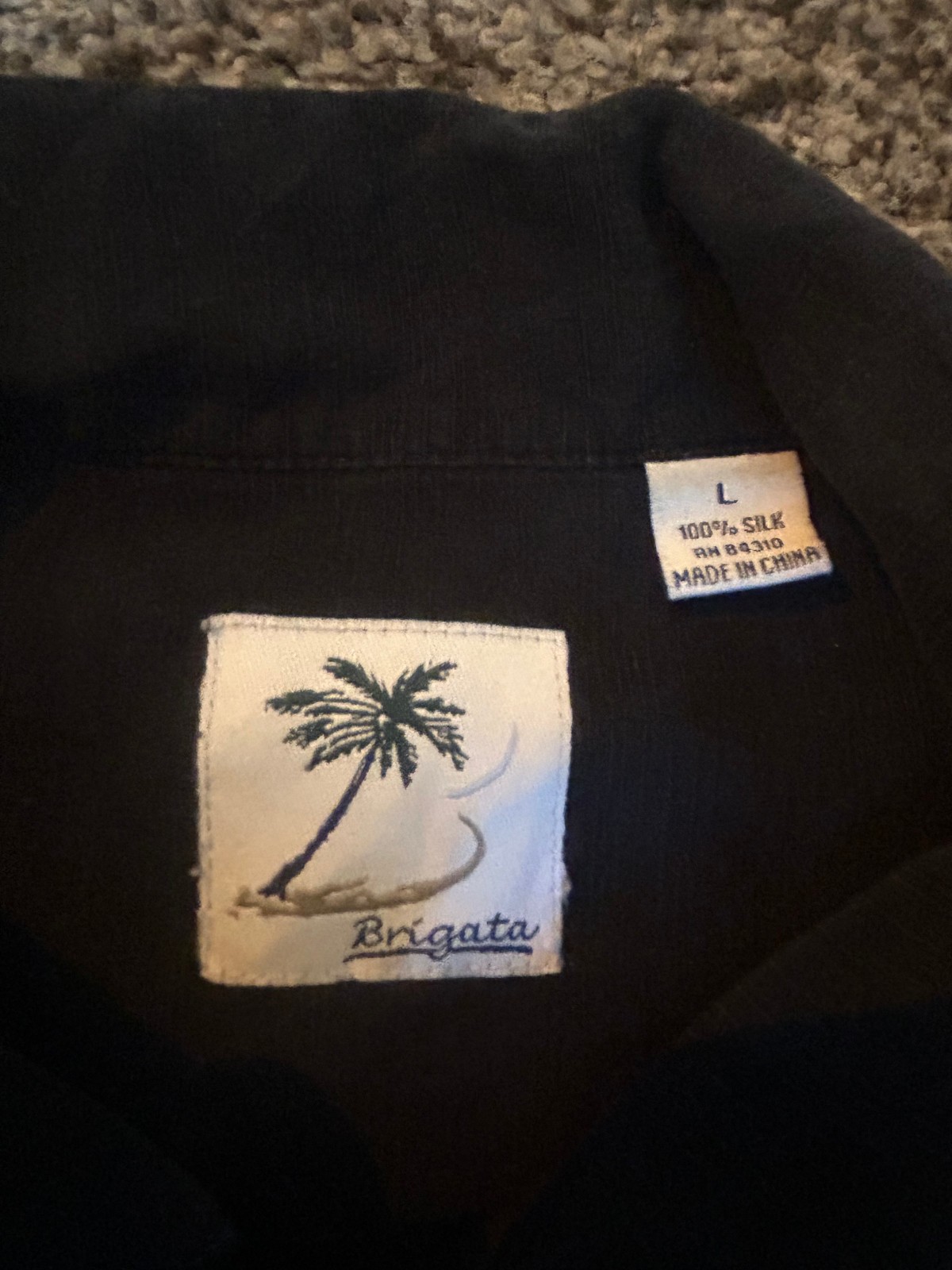 Brigata 100% Silk Button-Down Black Shirt Mens L Embroidered Bamboo Resort