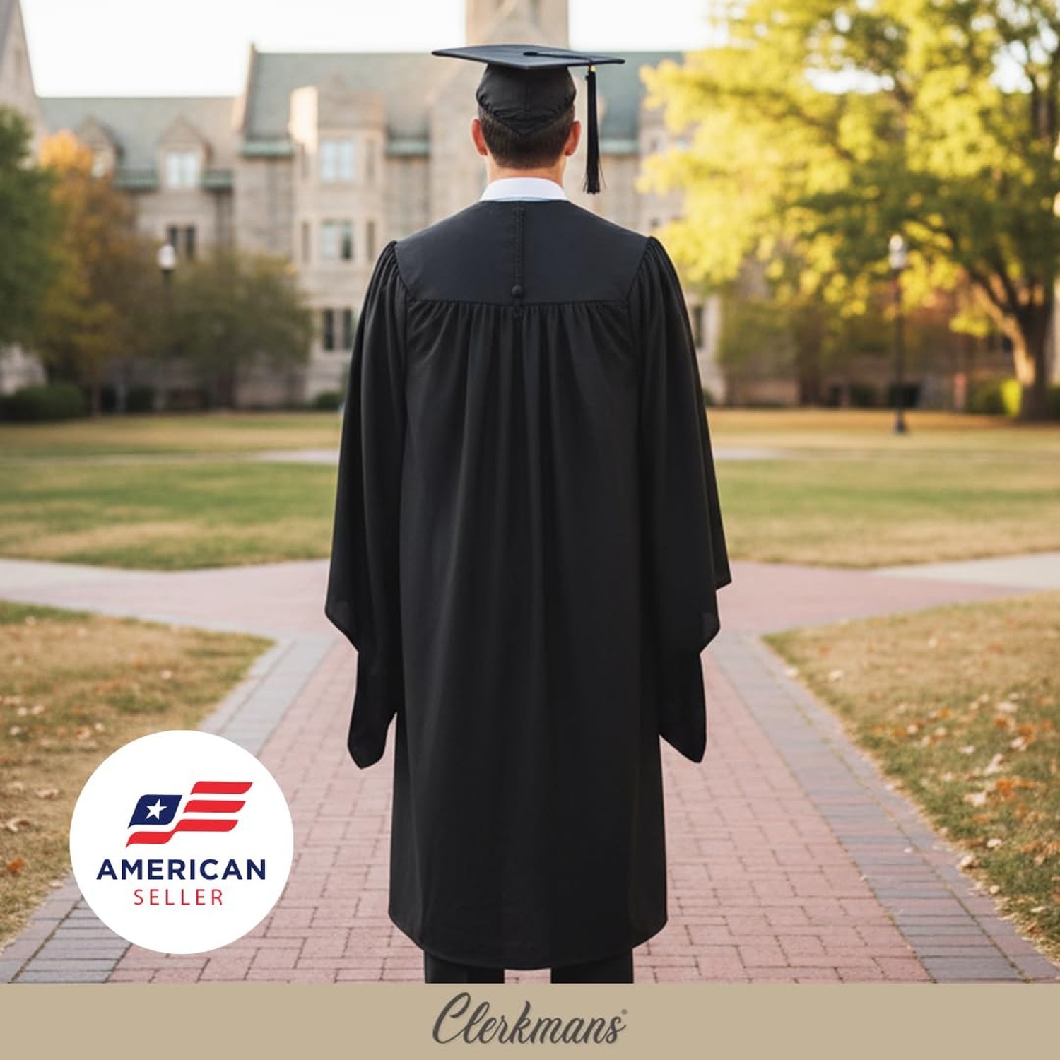 CLERKMANS Classic Masters Graduation Cap And Gown With Tassel Package