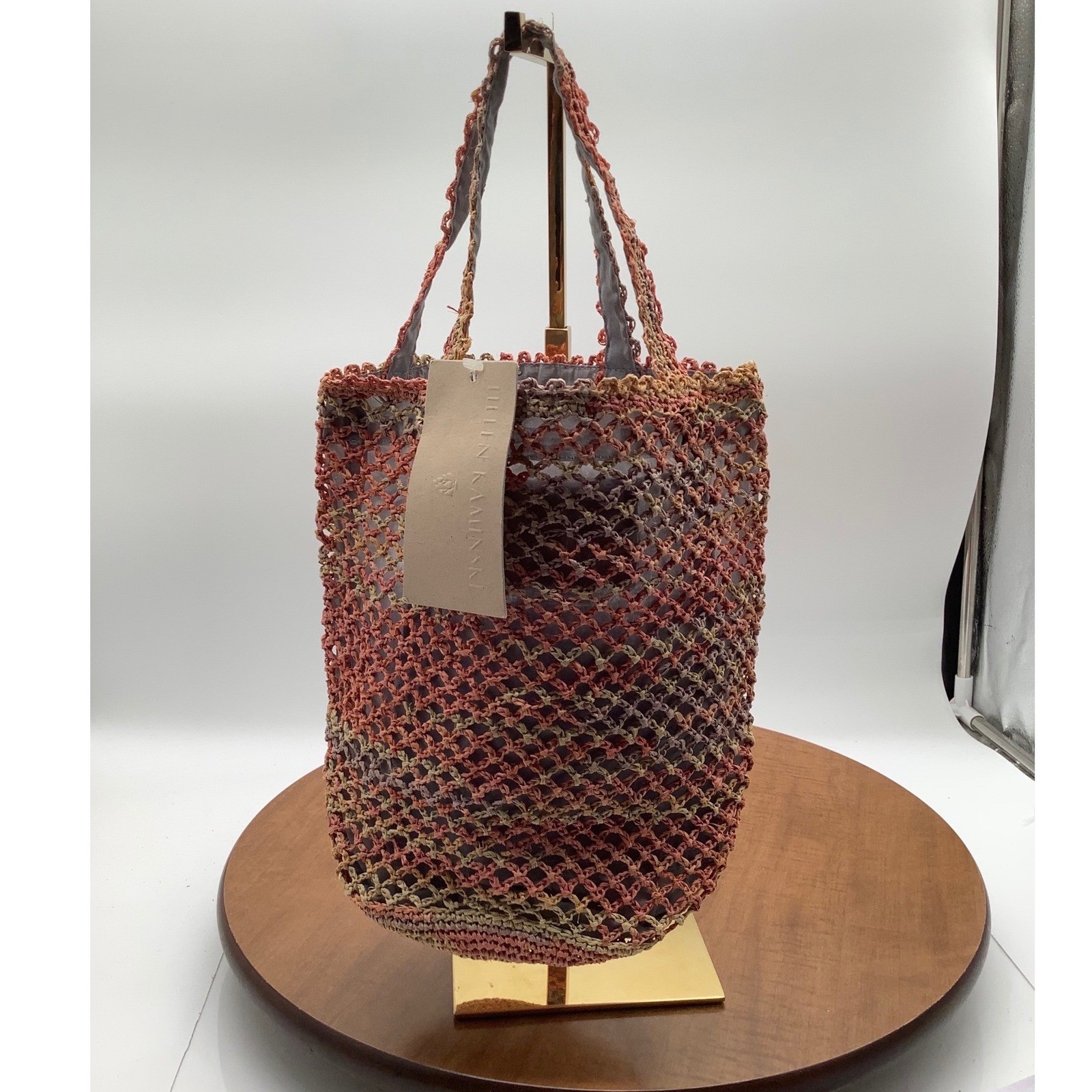 Helen Kaminski Raffia Crochet Market Bag Pink Orange Multi Mesh Tote NWT