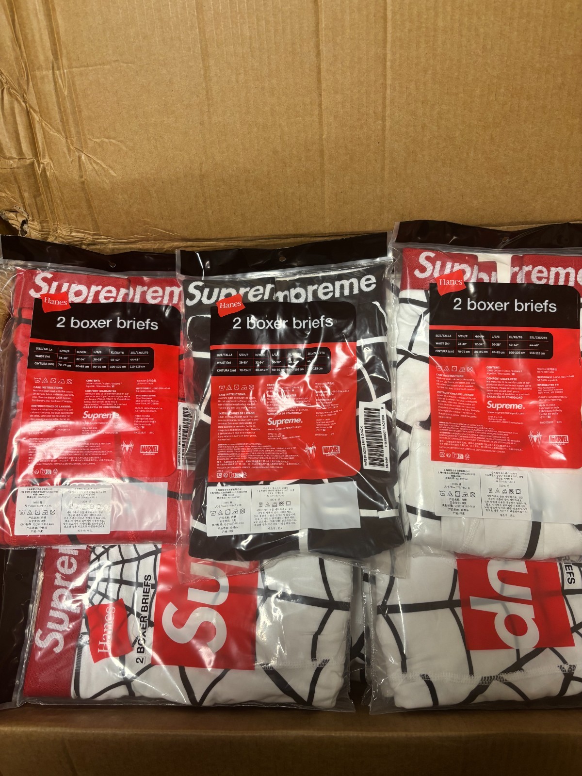 Supreme Hanes Spider-Man Boxer Briefs White Black Red 2 Pairs Per Pack-Brand New