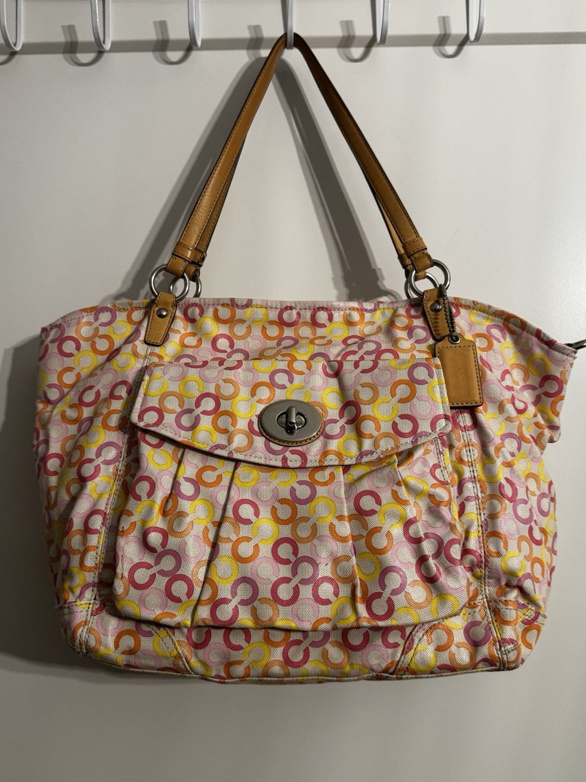 COACH Leah Signature Muti-color Shopper Tote Bag Laptop Commuter Office Shoulder