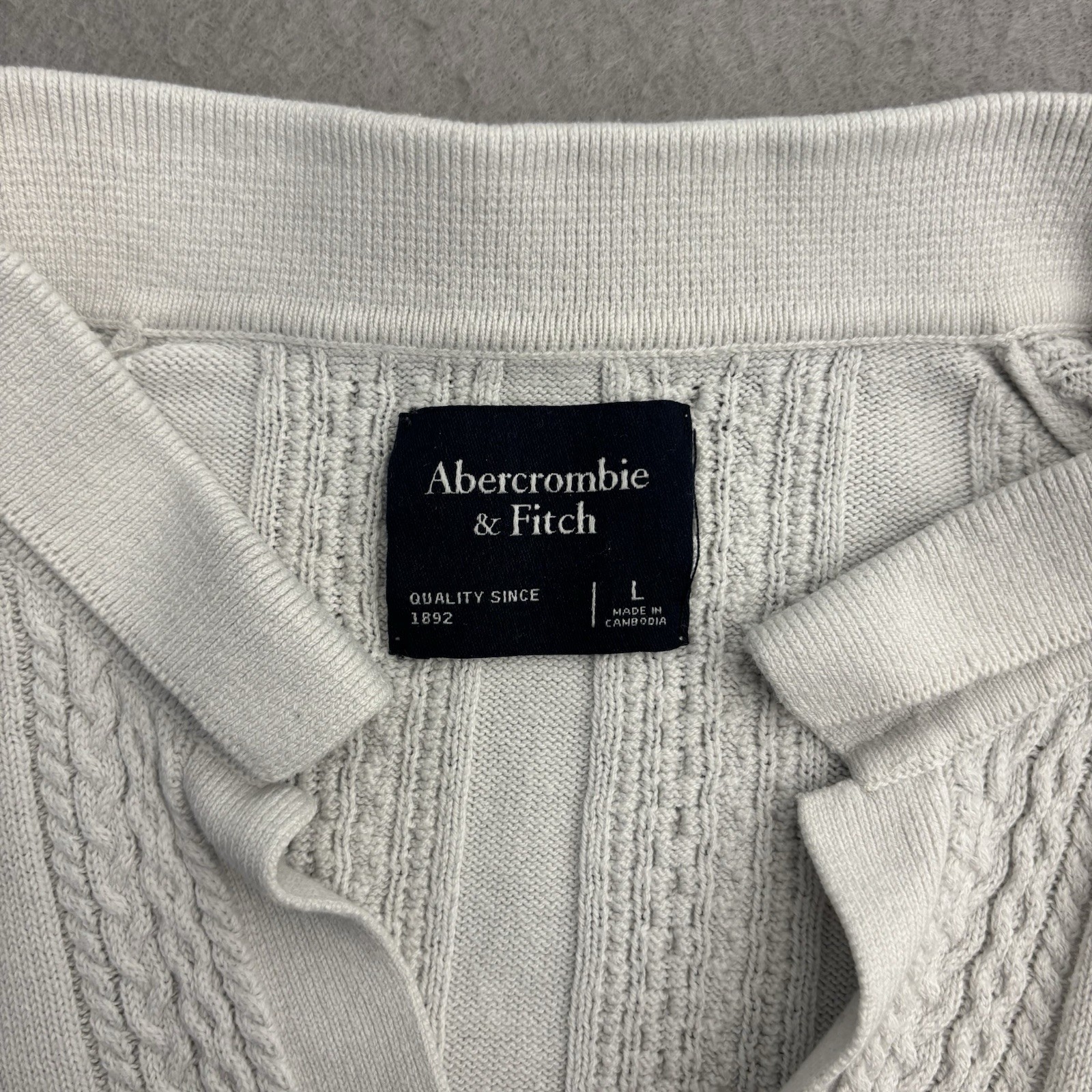 Abercrombie & Fitch Open Knit Polo Shirt White Mens Large Johnny Collar Stripe