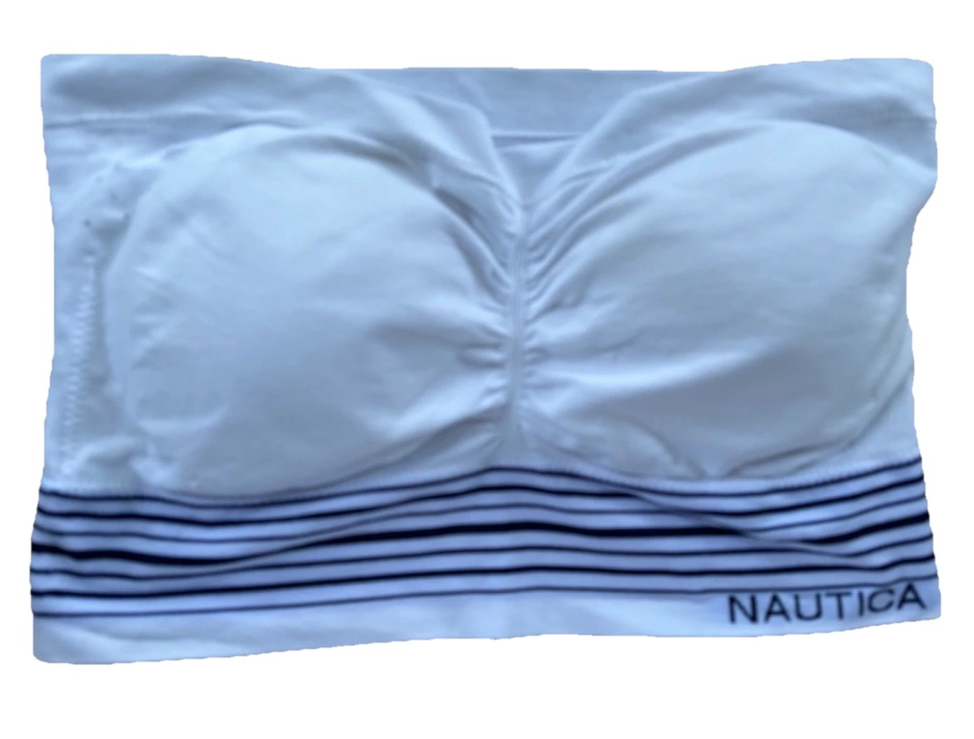 BRAND NEW NAUTICA WHITE & NAVY BLUE STRIPED NON WIRED BANDEAU BRA – SIZE 2X (20)