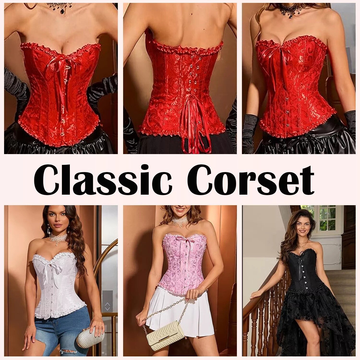 Women Lace Up Sexy Bustier Corset Overbust Burlesque Tops Lingerie Waist Cincher