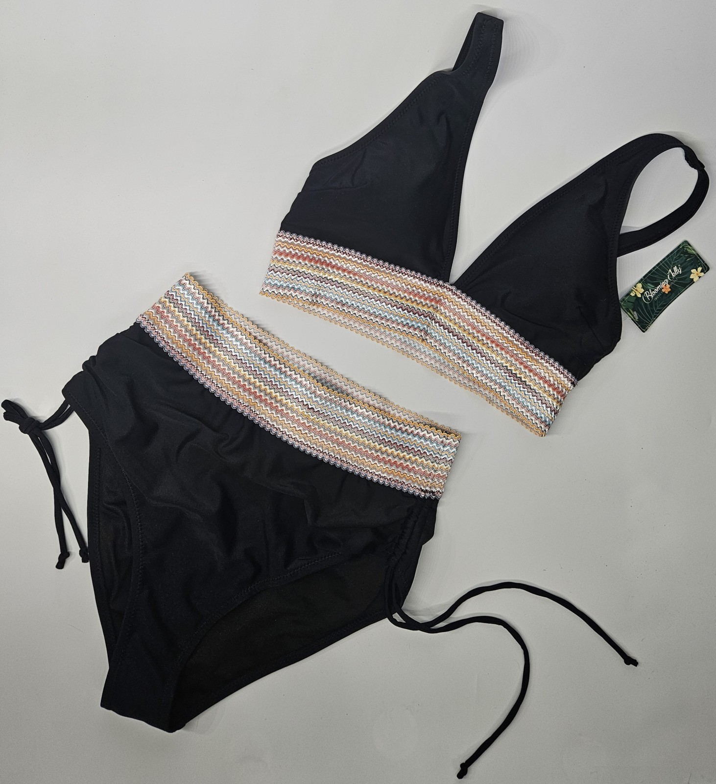 Blooming Jelly Women’s Color Black Swimsuit 2 Pcs Bikini High Waist Size Medium