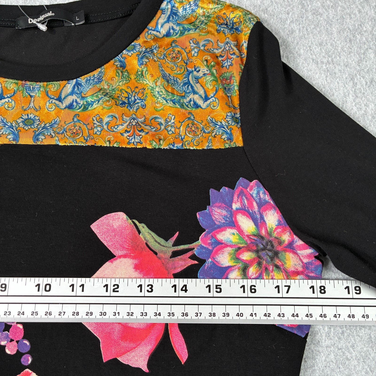 Desigual Dress Womens Large Black Floral Birds Art To Wear Vanity Model NEW