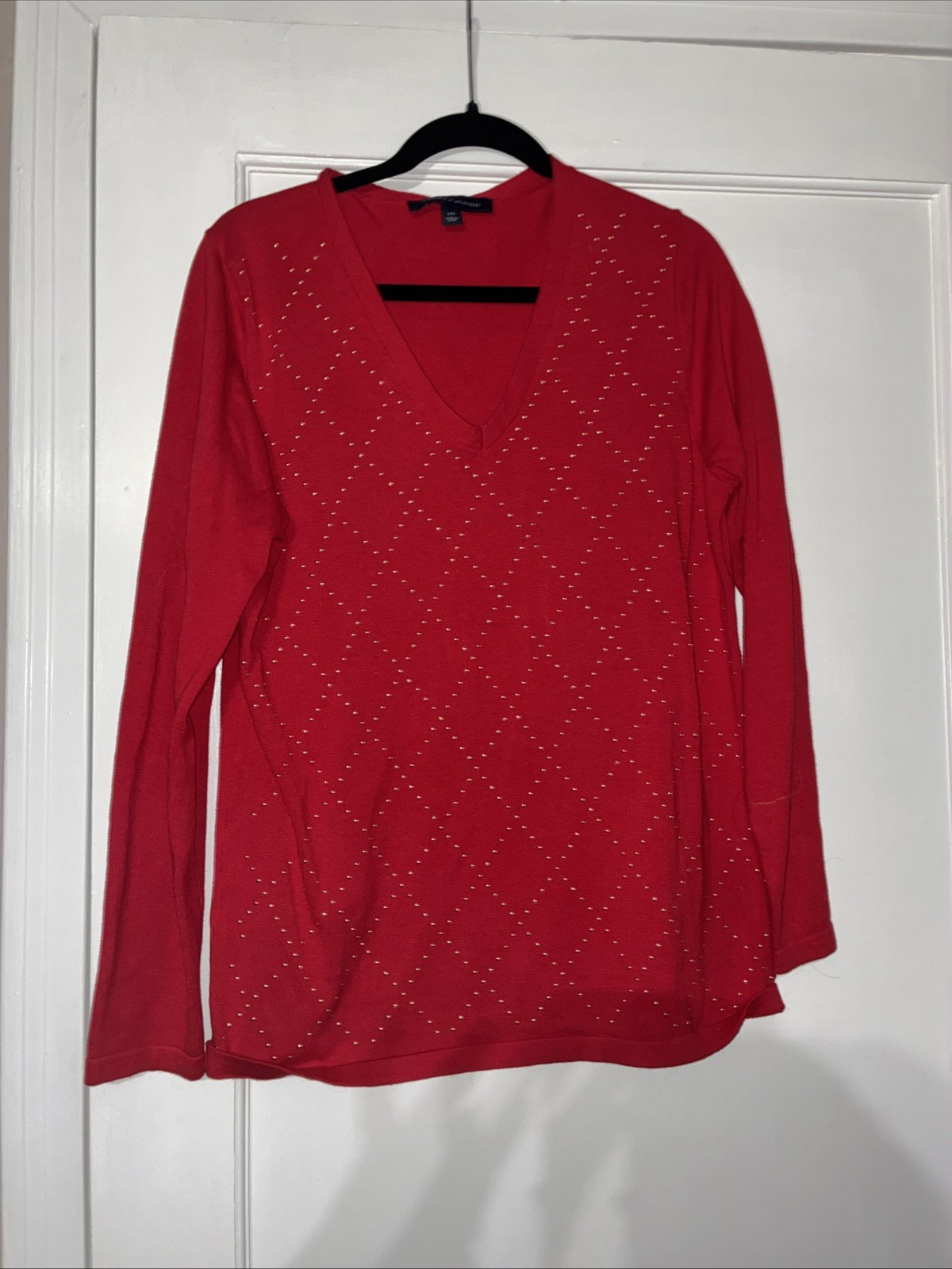 Tommy Hilfiger Studded Argyle Cotton Sweater Red Size Large
