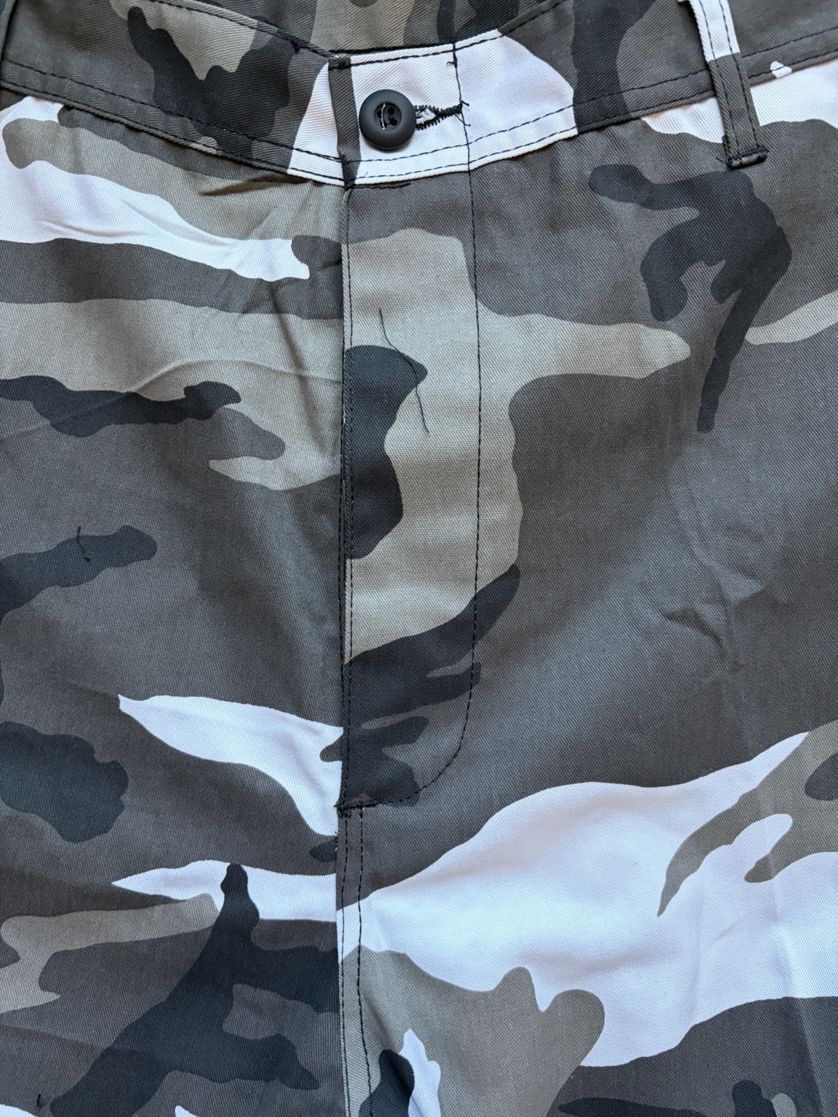 Men’s XL Regular Gray Black White Camouflage Cargo Pants Adjustable Waist