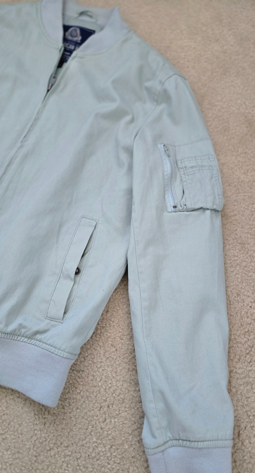 American Rag Flight Bomber Jacket Medium 100% Cotton Men’s Light Sage Green