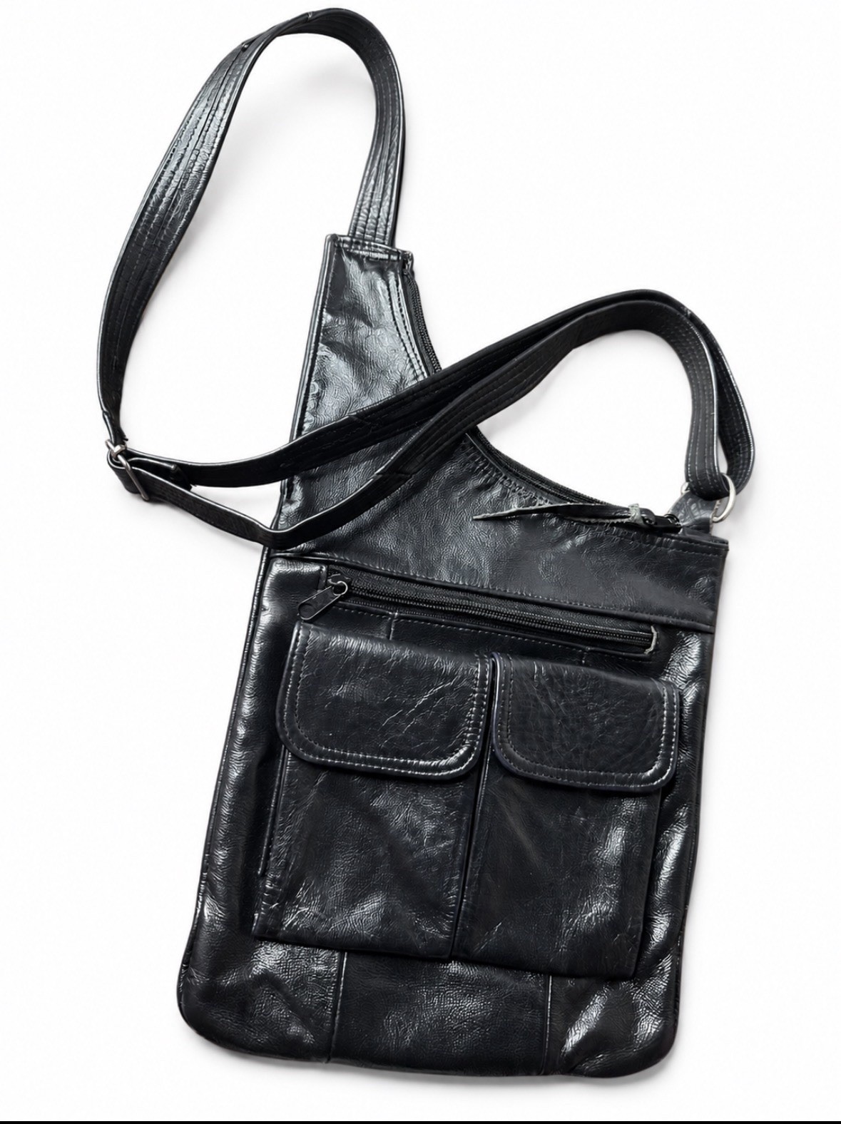 Women’s Black Crossbody Bag Zip Closure Adjustable Strap Pockets, EUC