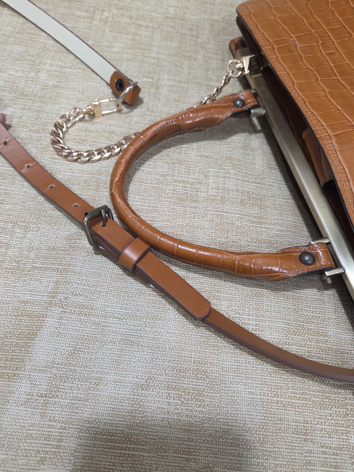 Claudia Firenze Vtg Lg Brown Croc Embossed Top Handle Satchel Detachable Strap