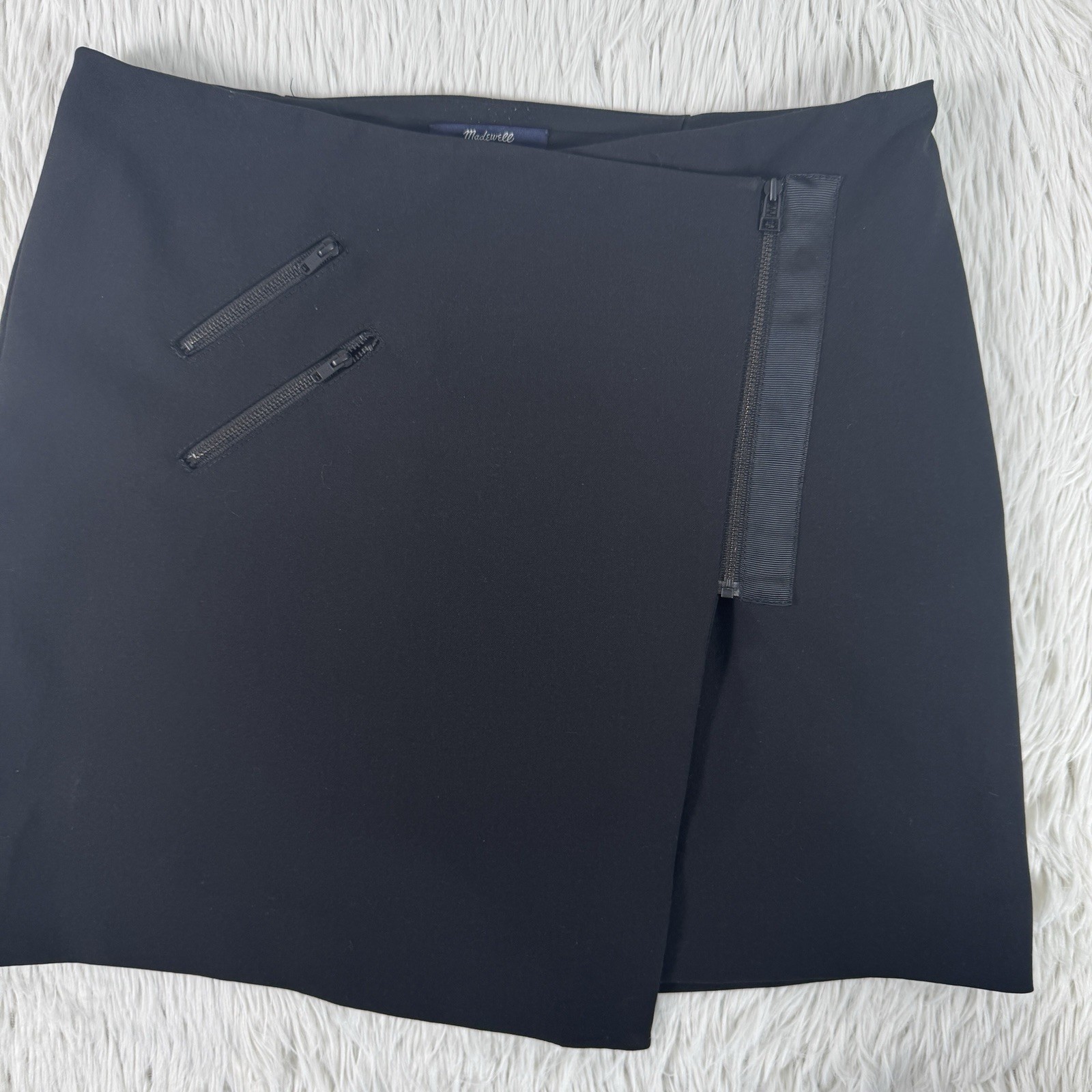 Madewell Ignition Black Zipper Accent Asymmetric Mini Wrap Skirt Women’s Size 4