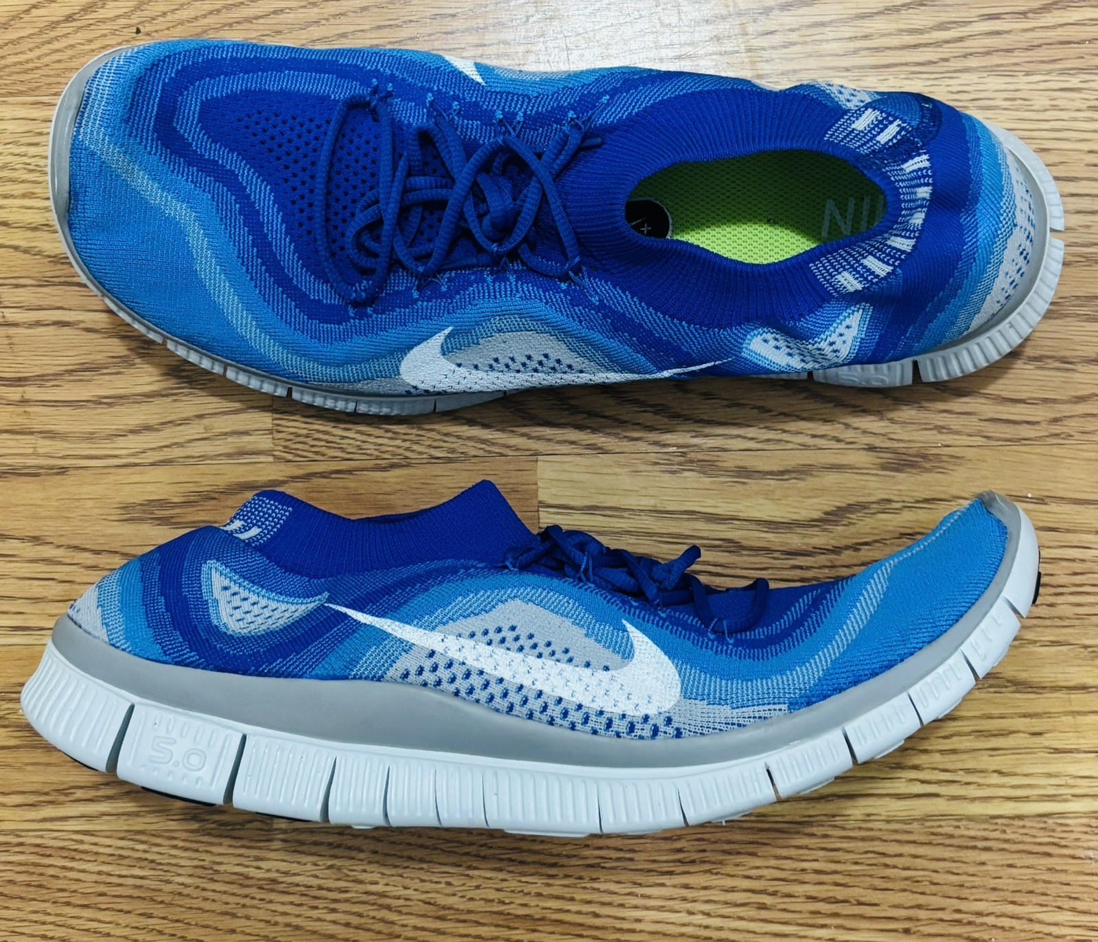 Nike Flyknit Free 5.0 Wolf Grey Game Royal Blue White Size US 15 615805-414 2013