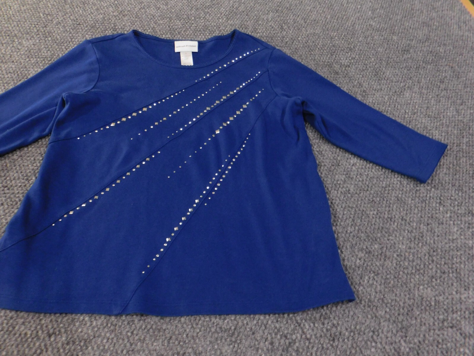 Alfred Dunner top small blue beads rhinestones knit women stretch embellishments