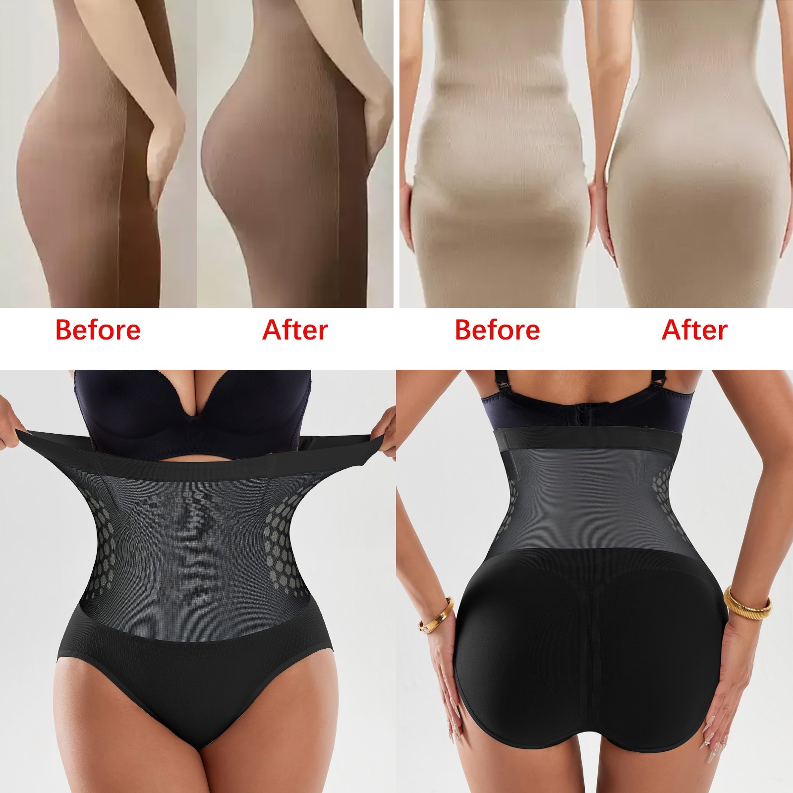 2PK High Waist Tummy Control Briefs Butt Lifter Breathable Compression Shapewear