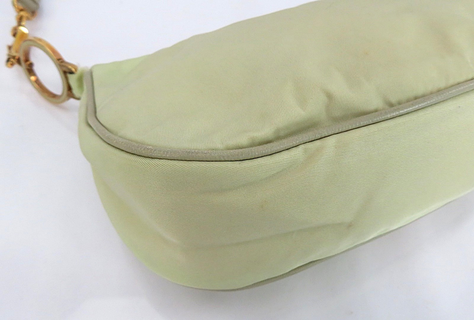 Authentic PRADA Beige Nylon and Leather Shoulder Bag Pouch Purse #63259