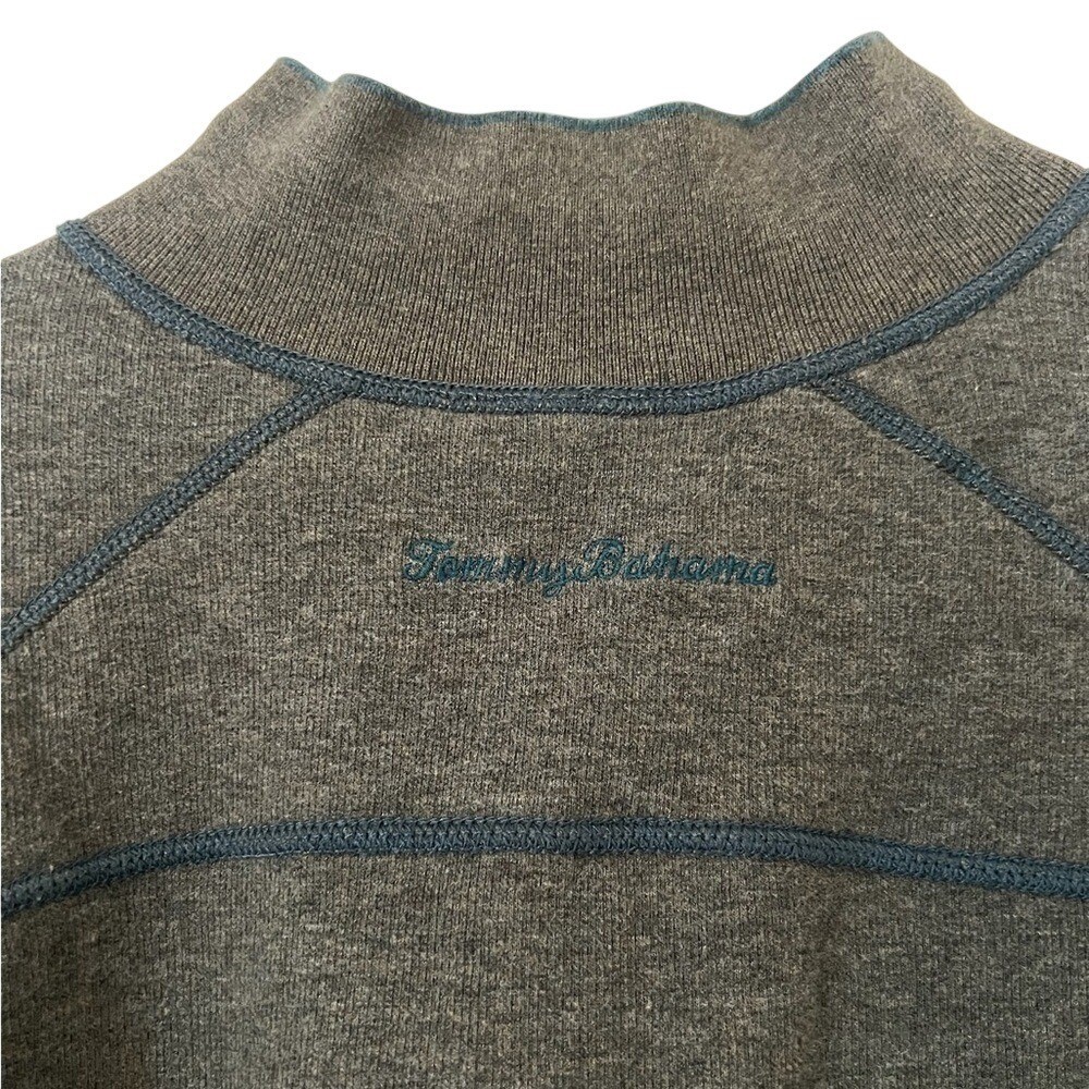 Tommy Bahama Mens Reversible Quarter Zip Pullover Sweatshirt Teal Grey XL
