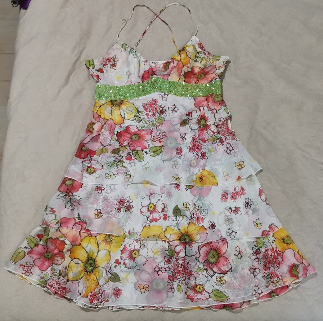 Valentino Dress Vintage Layered Sequins Embroidered Silk Chiffon Floral IT42