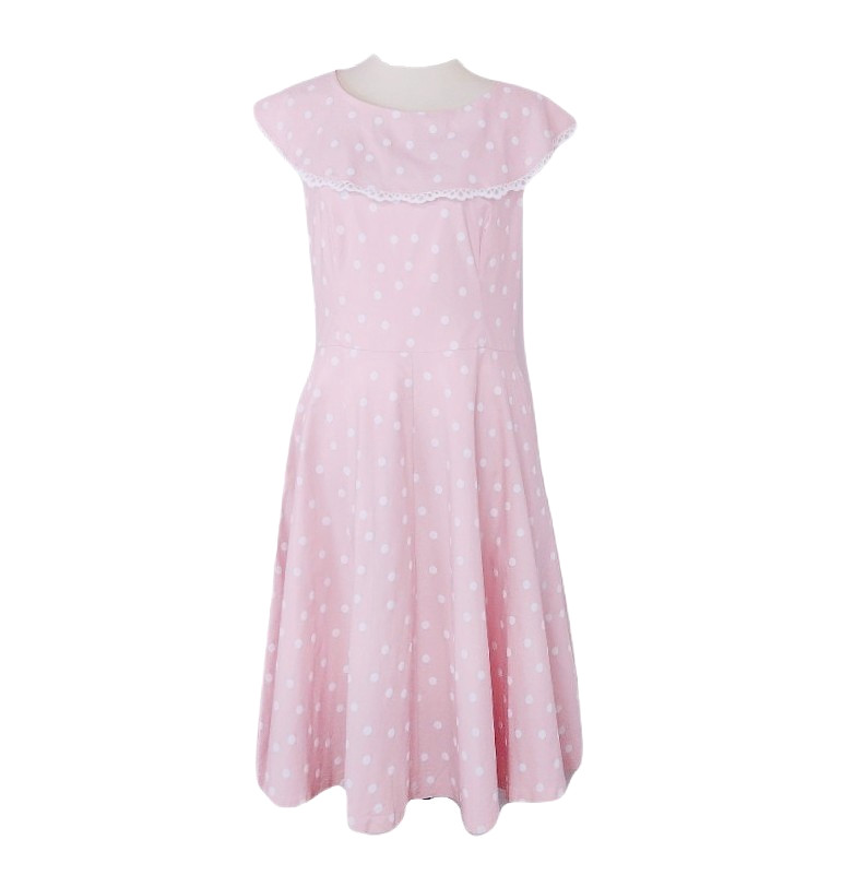 Gown Town Pink Polka Dot Dress 2XL Sleeveless Fit and Flare Rockabilly Swing
