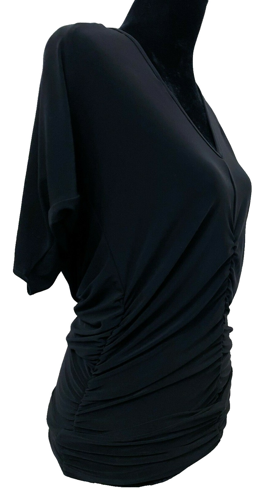 Cache Womens Cold Shoulder Rouched Blouse Small Black Knit Gold Metal Accents
