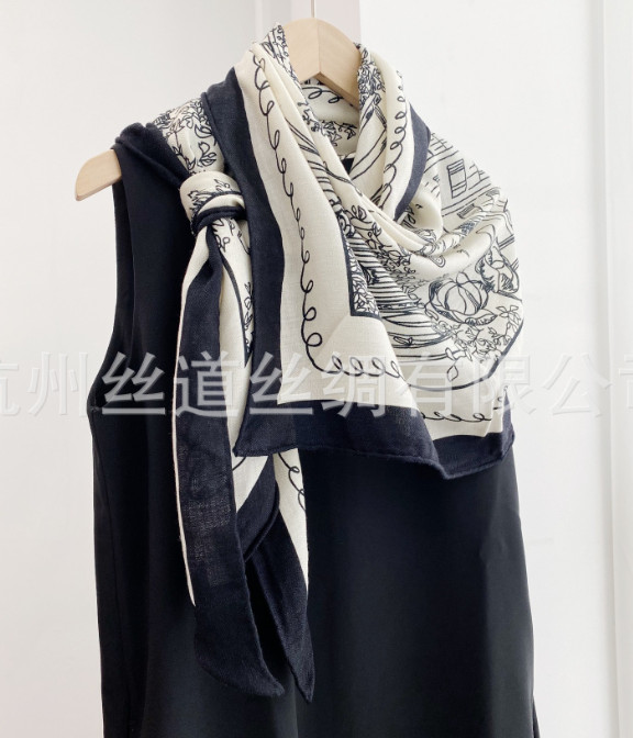 70% Cashmere 30% Silk Wrap Scarf Triangle Shawl 190X80cm blue street Print new