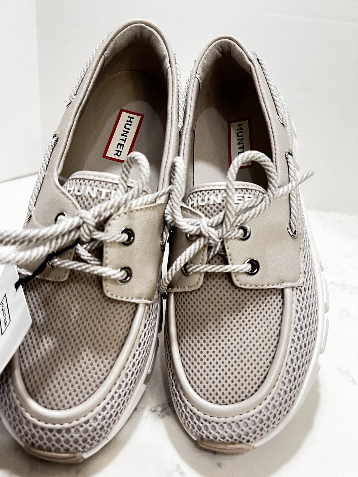 Hunter Neutral-Tone Mesh and Leather Chunky Boat Sneakers