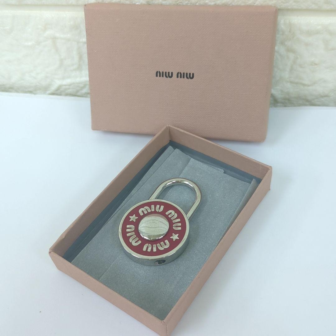 Authentic Miu Miu Padlock Charm Keychain Logo Key Red Silver Women’s Italy w/Box