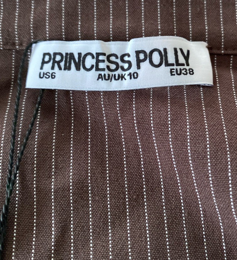 Princess Polly Anni Pinstripe Brown Shirt-New, Sz 6, Retail: $59