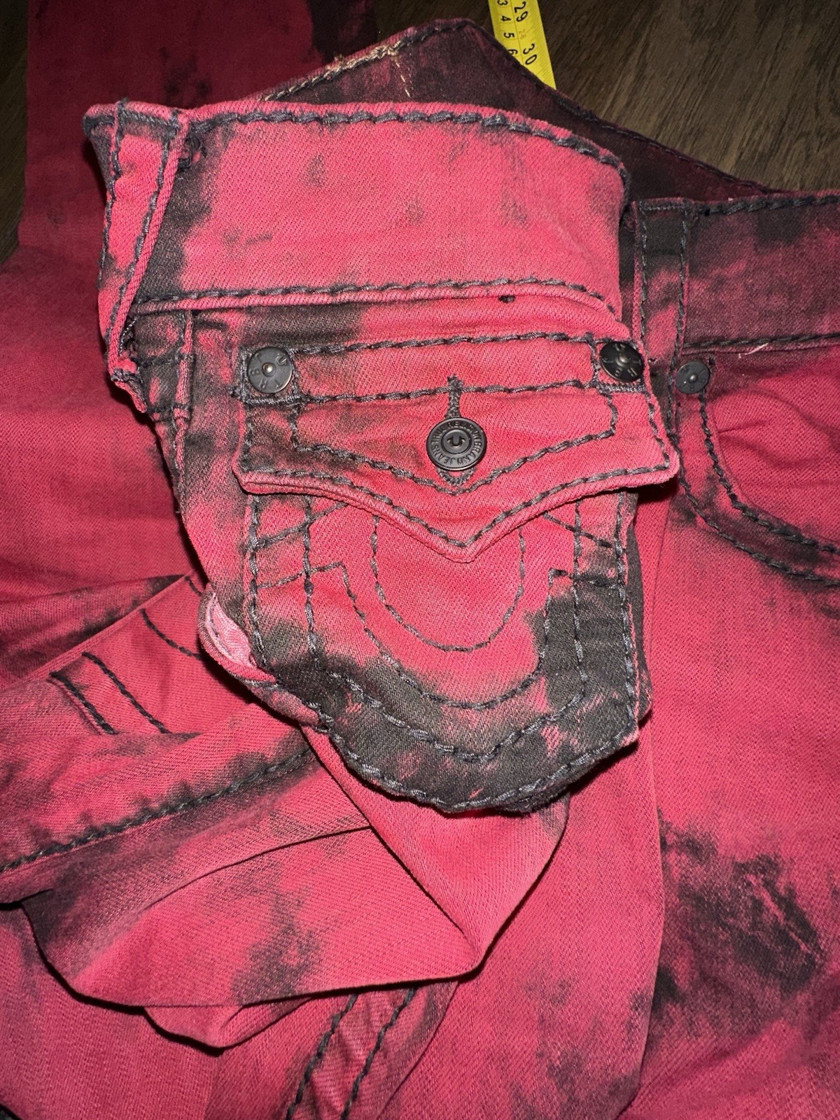 True Religion Jeans Mens 31 Red Black Acid Tie-Dye Wash Straight Pants