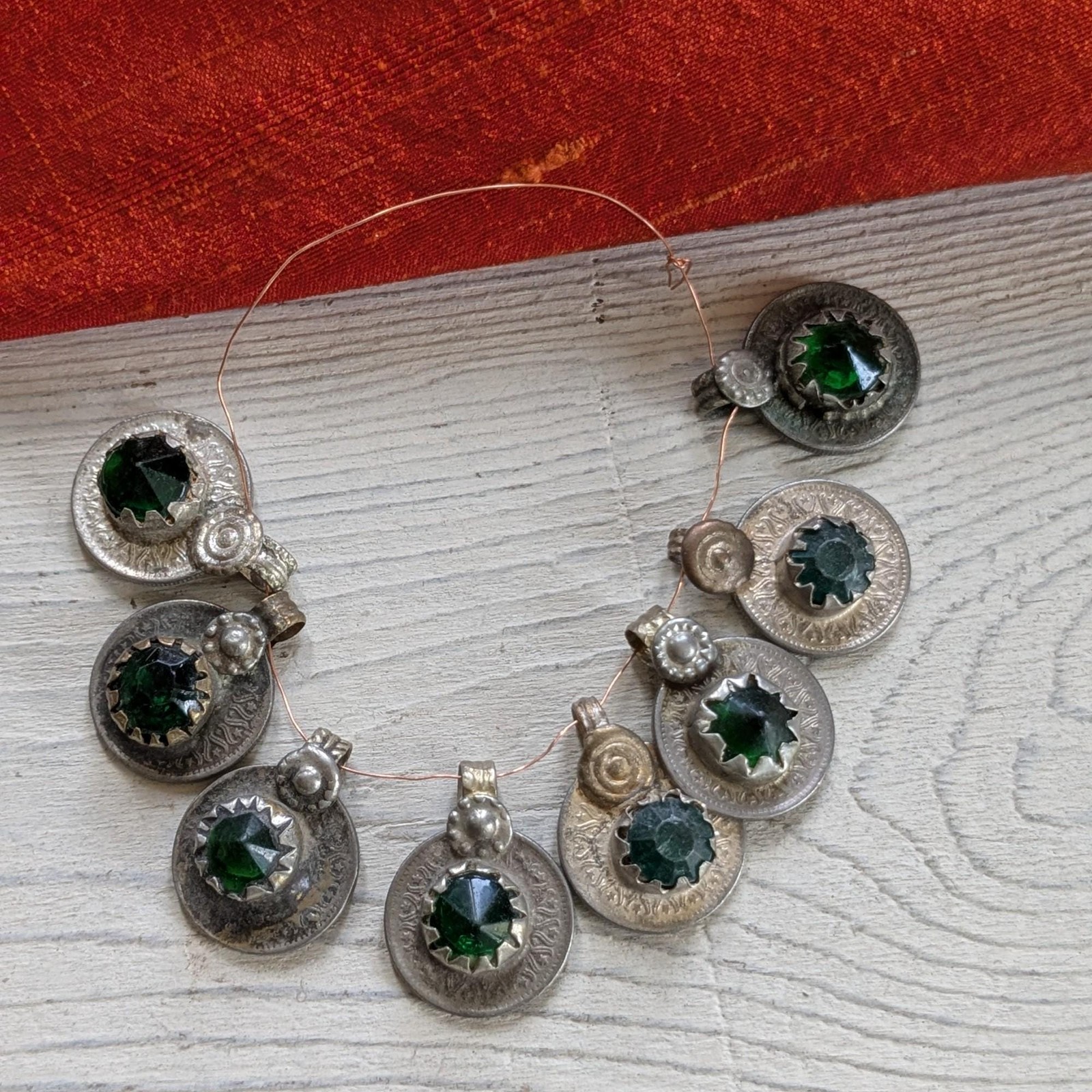 6 Vintage Kuchi Extra Small Tribal Coins Green DIY Jewelry Supplies (21042)