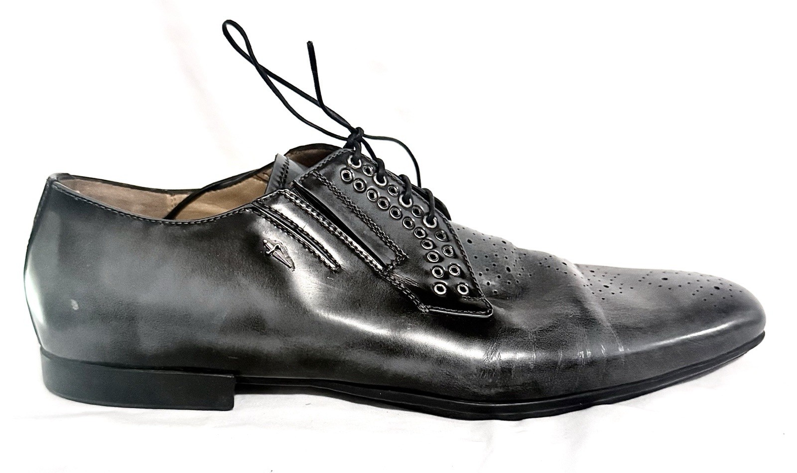 Worn Once. Vintage Cesare Paciotti Gray Leather Oxfords With Studs/gromets