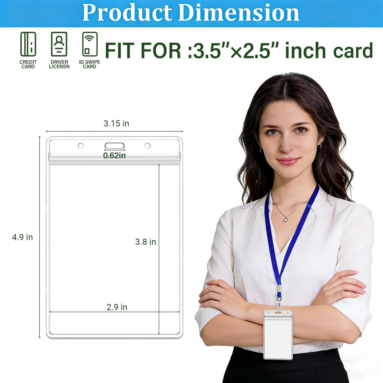 2.5×3.5 Inches Vertical Badge Holde Waterproof Clear ID Card Holder Resealable